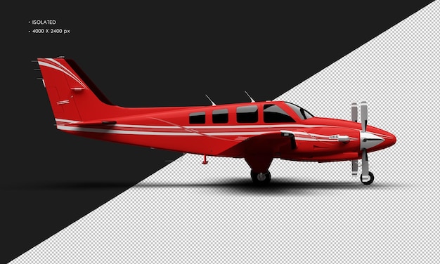 Avion bimoteur à double hélice rouge brillant réaliste isolé de la vue latérale droite