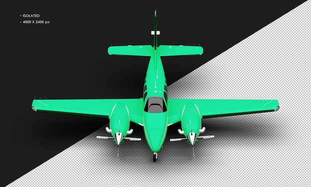 Avion bimoteur à double hélice vert brillant réaliste isolé de la vue de face supérieure