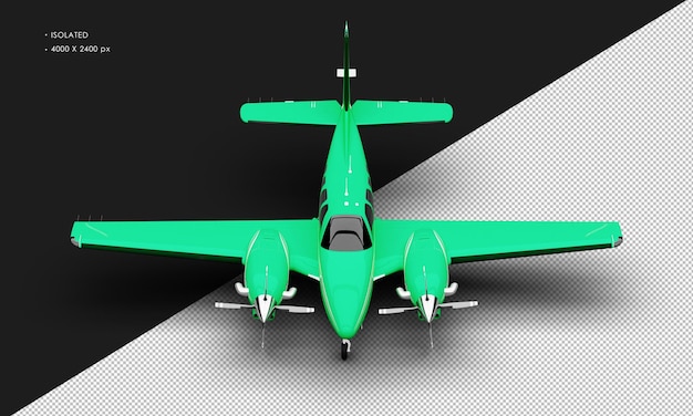 PSD avion bimoteur à double hélice vert brillant réaliste isolé de la vue de face supérieure