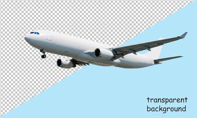 Un avion blanc avec un fond transparent décollant contre le ciel bleu
