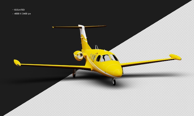 Avión de chorro de luz de doble motor amarillo mate realista aislado desde la vista del ángulo frontal derecho