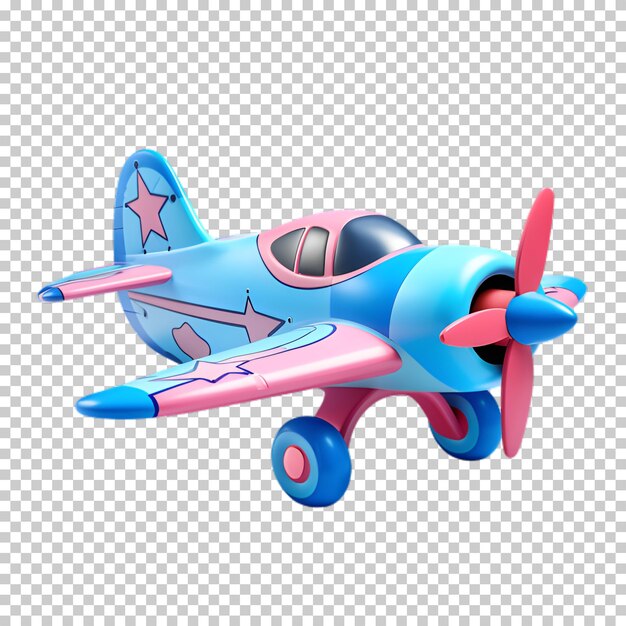 PSD avion de dessin animé bleu rose isolé sur fond transparent