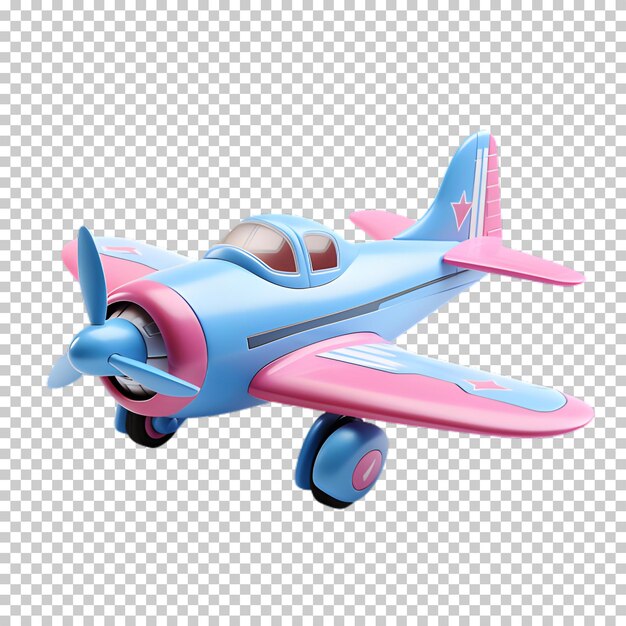 PSD avión de dibujos animados azul rosa aislado en un fondo transparente