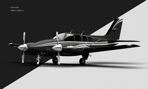 Avión de doble motor de doble hélice negro brillante realista aislado desde la vista frontal izquierda