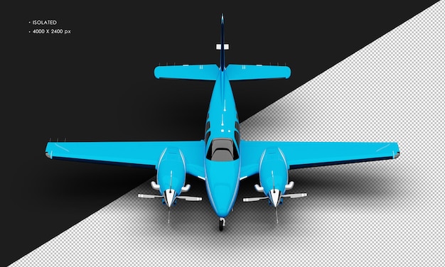 Avion à double hélice bleu brillant réaliste isolé à partir de la vue de face supérieure