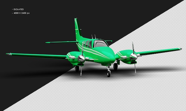 Avion à double hélice vert brillant réaliste isolé à partir de la vue d'angle avant droit