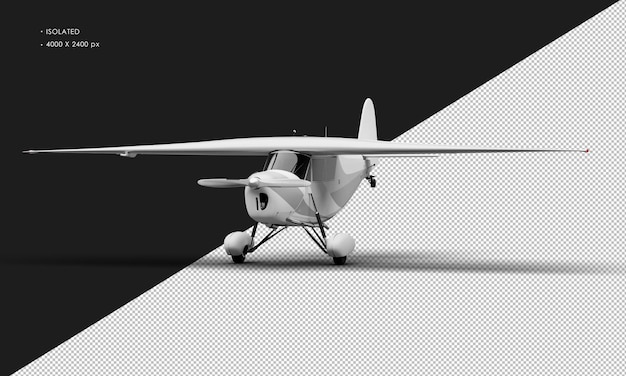Avion à hélice vintage modèle rétro blanc mat réaliste isolé depuis la vue d'angle avant gauche