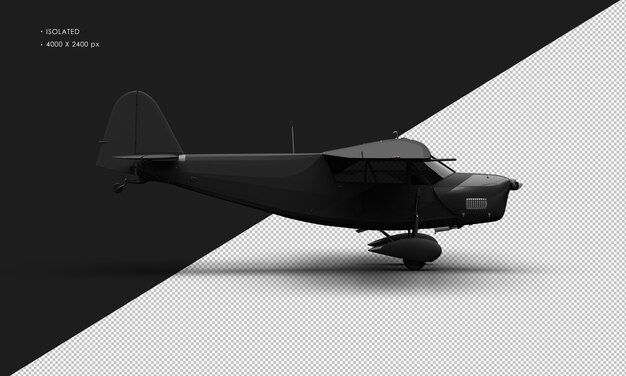 Avión de hélice vintage modelo retro negro mate realista aislado desde la vista lateral derecha