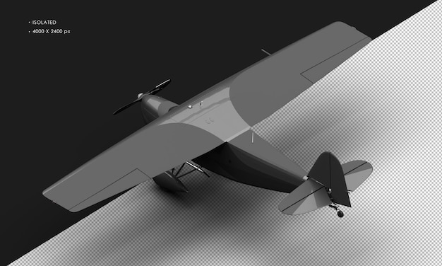 PSD avión de hélice vintage modelo retro negro mate realista aislado desde la vista trasera superior izquierda
