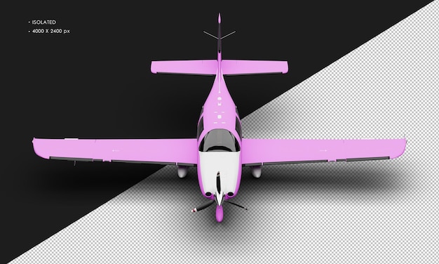 Avion léger à aile basse à hélice monomoteur violet mat réaliste isolé de la vue de face supérieure