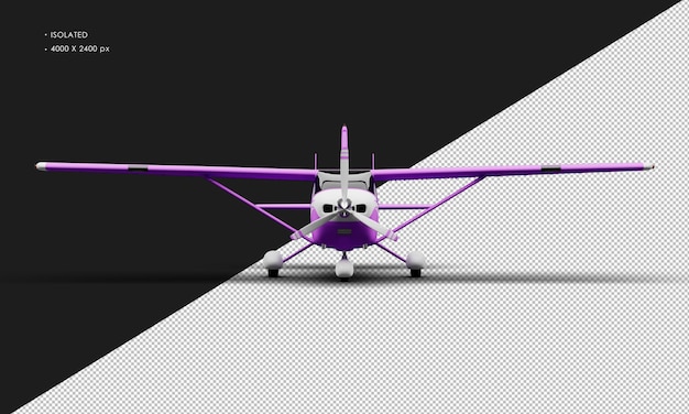 Avion léger à hélice monomoteur violet mat réaliste isolé de la vue de face