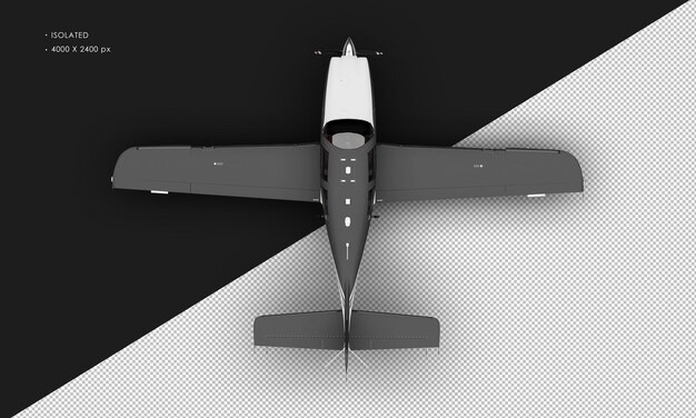 Avión ligero de ala baja de hélice de un solo motor negro mate realista aislado desde la vista superior