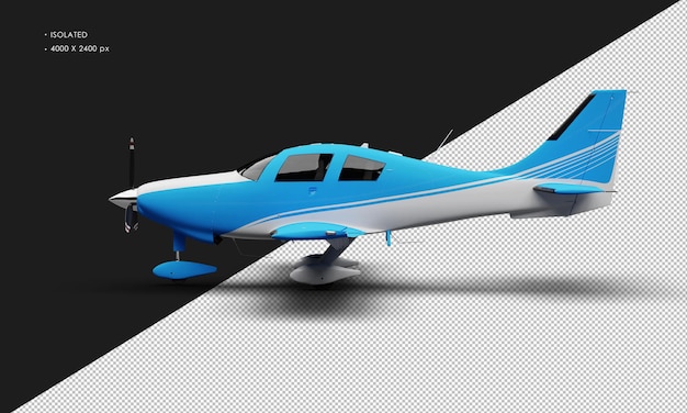 Avión de luz de ala baja de hélice de un solo motor azul mate realista aislado desde la vista lateral izquierda