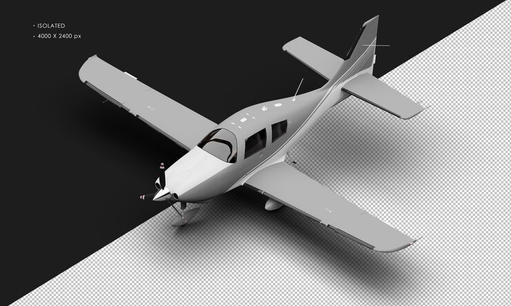 PSD avión de luz de ala baja de hélice de un solo motor gris mate realista aislado desde el frente superior izquierdo