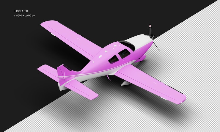 PSD avión de luz de ala baja de hélice de un solo motor púrpura mate realista aislado desde la parte superior trasera derecha