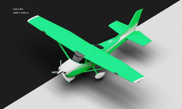 Avión de luz de hélice de un solo motor verde mate realista aislado desde la vista frontal superior izquierda