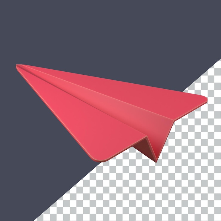 PSD un avión de papel con un triángulo rojo en él está en un fondo gris