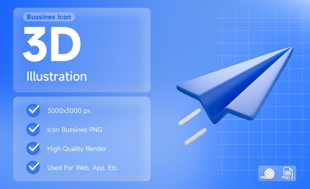 PSD avion en papier illustration 3d