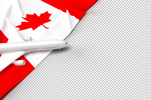 Avión de pasajeros y bandera de Canadá