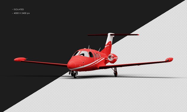Avion à réaction léger bimoteur rouge mat réaliste isolé depuis la vue d'angle avant gauche