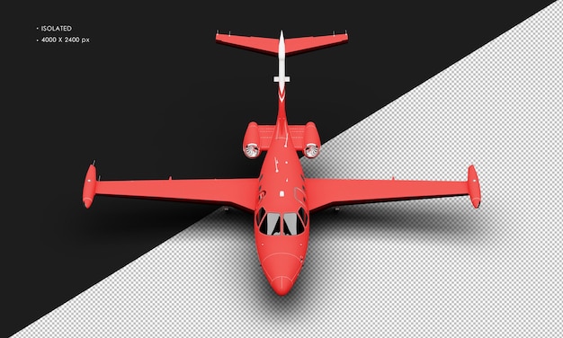 Avion à réaction léger bimoteur rouge mat réaliste isolé de la vue de face supérieure