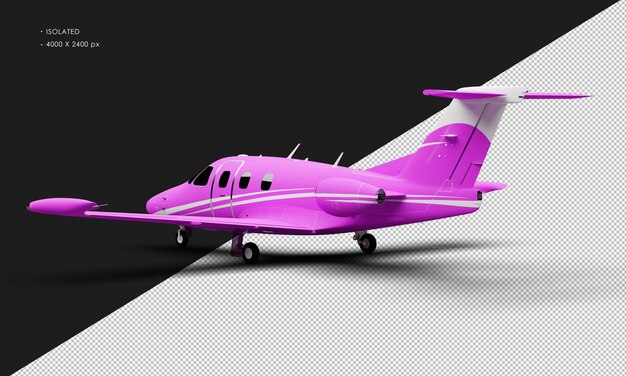 Avion à réaction léger bimoteur violet mat réaliste isolé de la vue arrière gauche