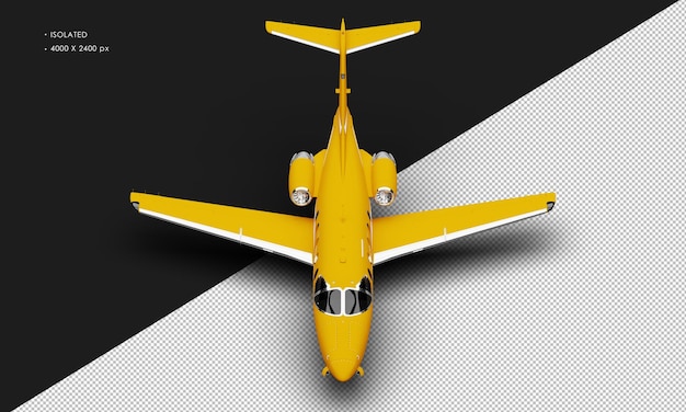 Avion à réaction moyen léger bimoteur orange mat réaliste isolé de la vue de face supérieure