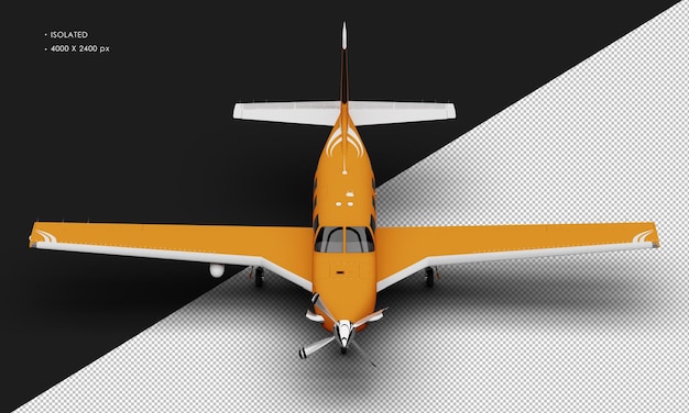 Avion à turbopropulseur monomoteur de luxe orange mat réaliste isolé de la vue de face supérieure