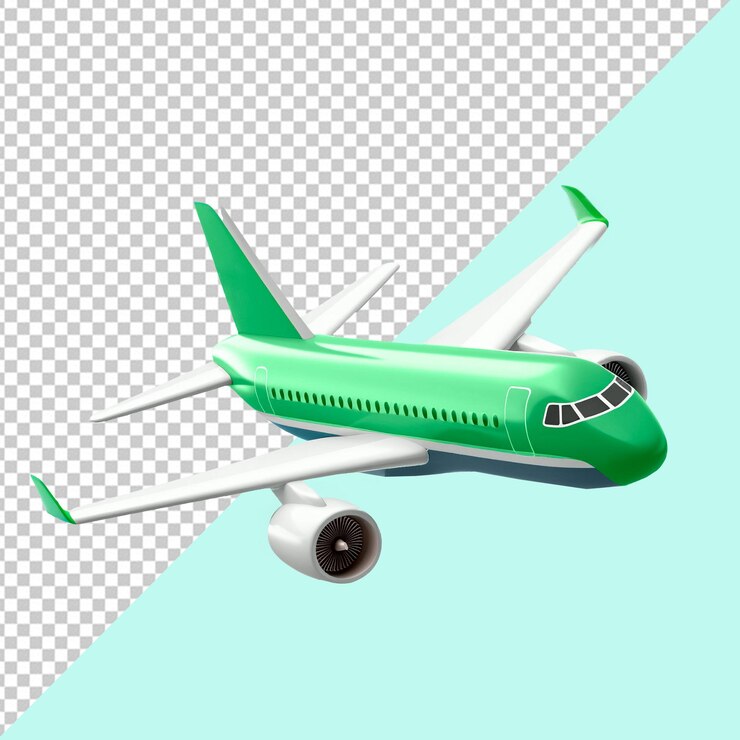 Avión verde y blanco PSD con una nariz verde y la palabra aire en él con fondo transparente