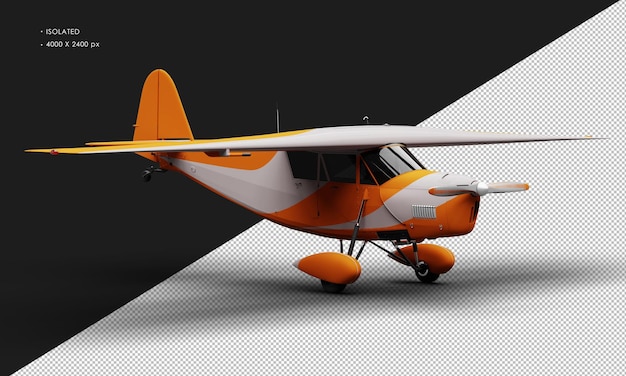 Avión vintage modelo retro naranja mate realista aislado desde la vista frontal derecha