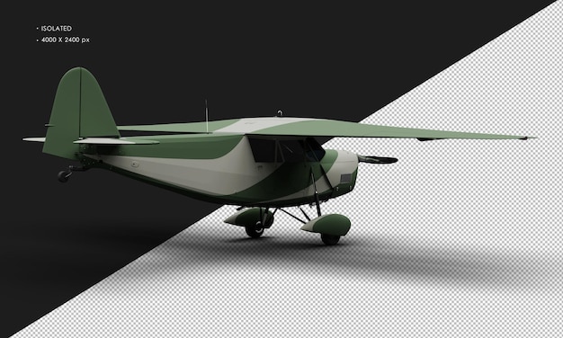 Avión vintage modelo retro verde mate realista aislado desde la vista trasera derecha