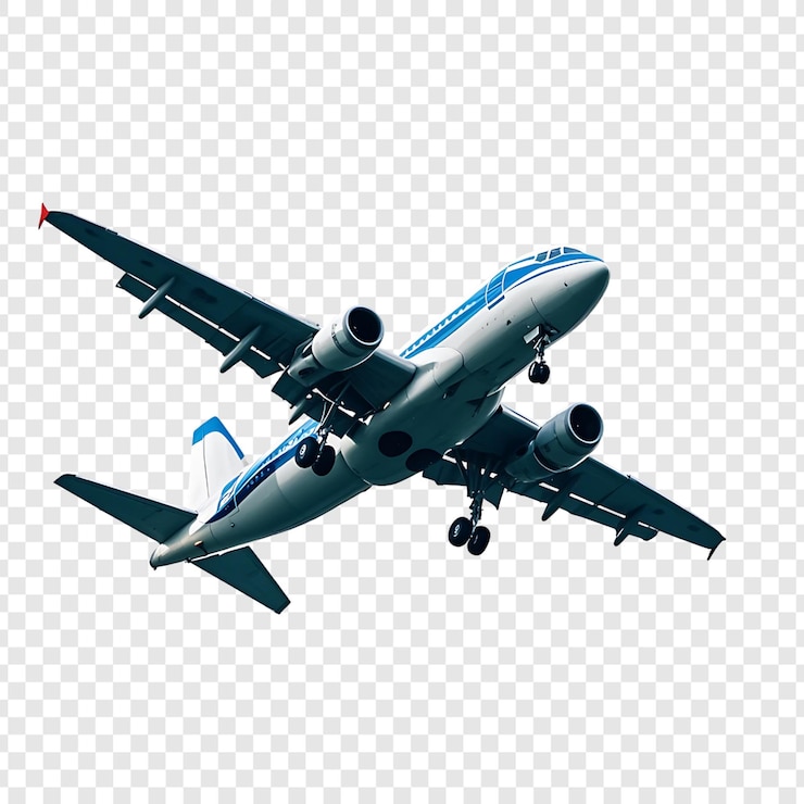 PSD avion volant isolé sur un fond transparent