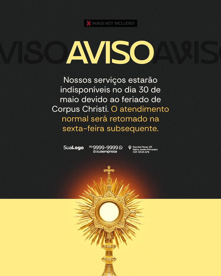 PSD aviso de interrupção de serviço para o feriado de corpus christi