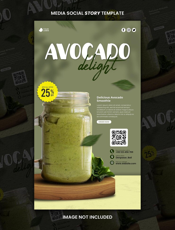 PSD avocado delight media social story post template (template de postagem de história social)