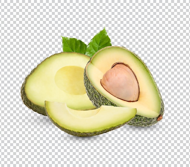 Avocado fresco con foglie isolate PSD Premium