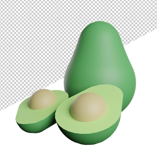 Avocado-frucht vorderansicht 3d-illustration rendering-symbol transparenter hintergrund