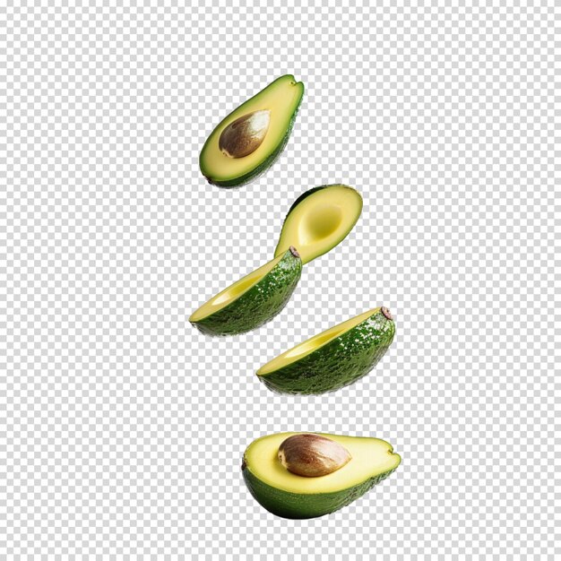 PSD avocado levitando em um fundo transparente