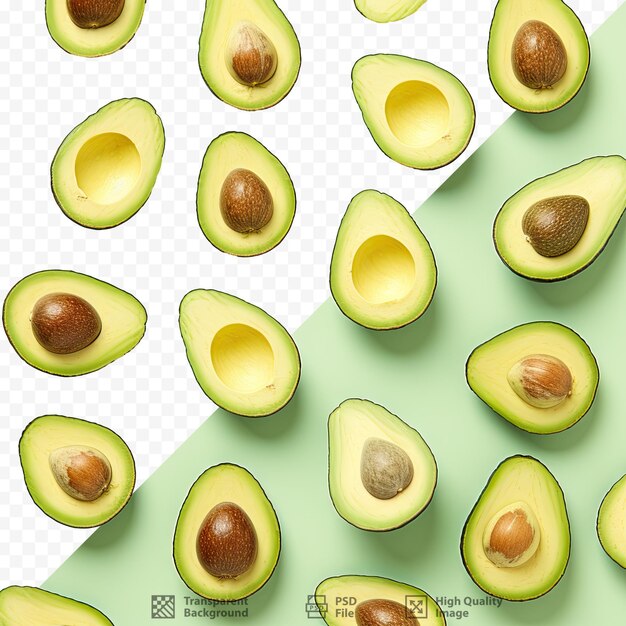 Avocadoscheiben auf transparentem hintergrund