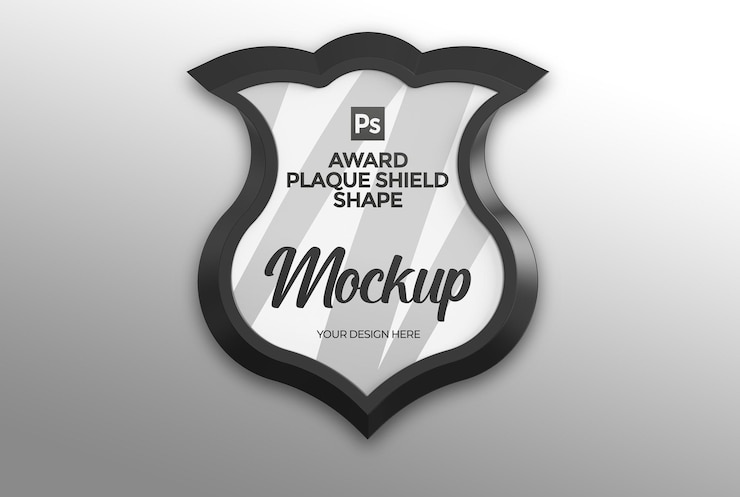 PSD award plaque shield shape mockup