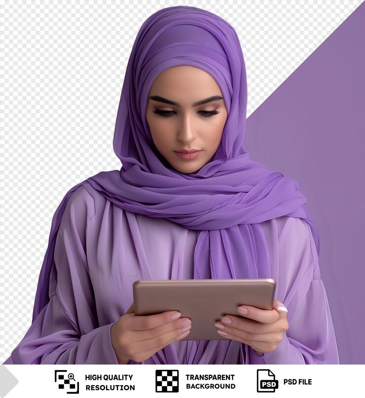 PSD awesome arab woman in a veil with a folder tablet png