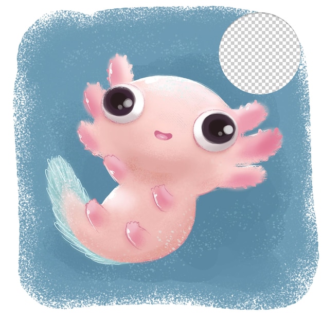 Axolotl de natation rose mignon sur fond bleu