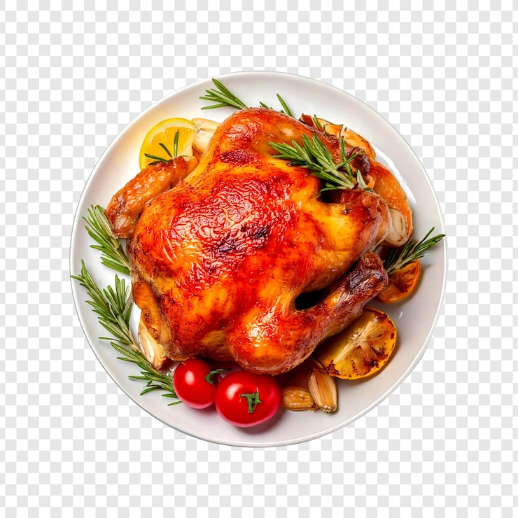 PSD ayam panggang di atas piring putih