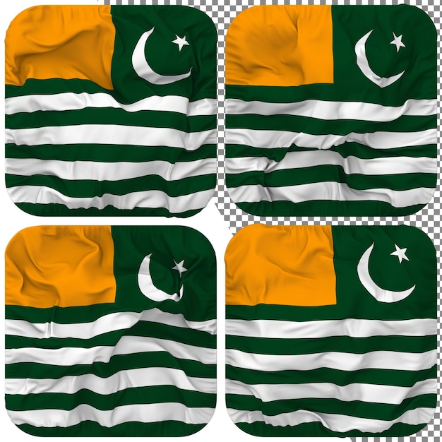 Azad jammu und kaschmir-flagge, knappenform, isoliert, unterschiedlicher wehender stil, bump-textur, 3d-rendering