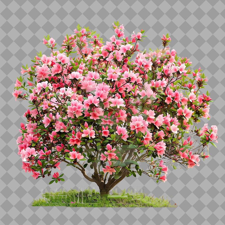 PSD azalea arbuste avec forme de monticule couleur rose et une apparence luxuriante arbuste isolé sur un fond propre