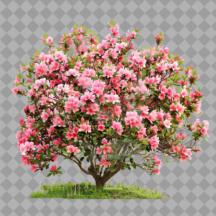 PSD azalea arbusto con forma de montículo color rosa y un aspecto exuberante arbusto aislado en un fondo limpio