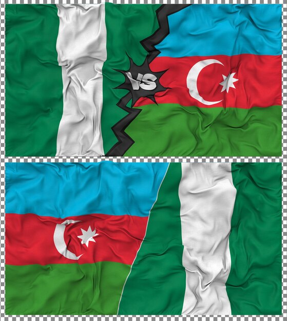 Azerbaiyán contra Nigeria Media bandera combinada con textura 3D de la tela