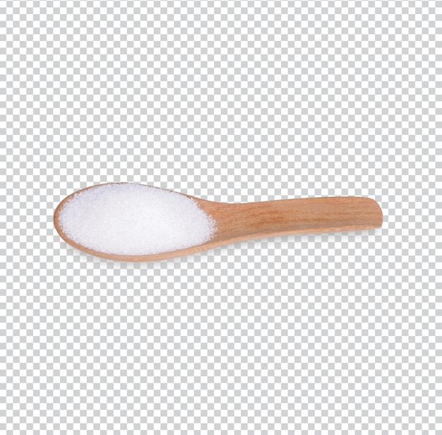 Azúcar en una cuchara de madera aislada PSD Premium