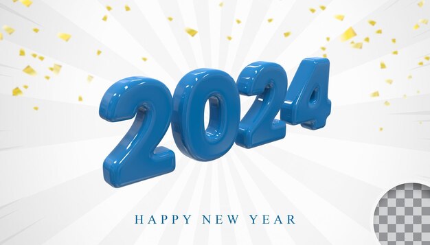 Azul 2024 feliz año nuevo render 3d