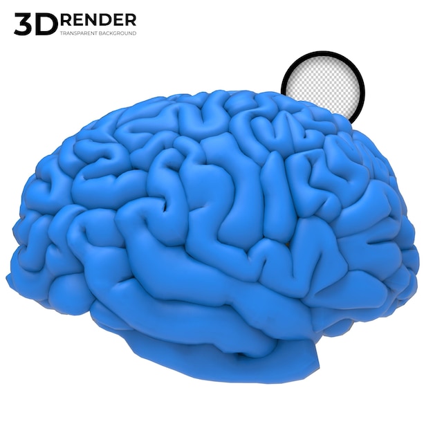 PSD azul, cerebro humano, 3d, render, aislado