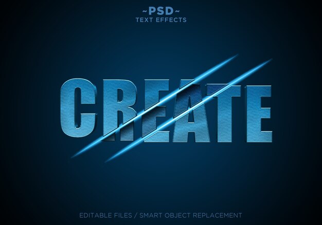 PSD azul criar modelo de texto de efeitos fatiados